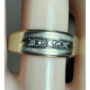 Vintage 14k solid white gold yellow gold two toned diamonds band ring size 8.25
